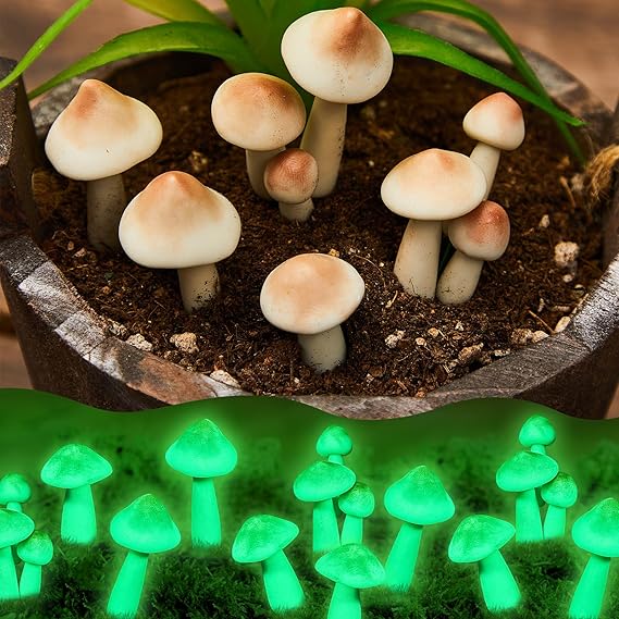 5 Pcs Glow in Dark Mushroom Decorations Waterproof Garden Yard | Luminous Mushroom for Fairy Garden Terrarium, Miniature Landscape Ornaments, Outdoor Christmas Decor, Glowing Yard Accents