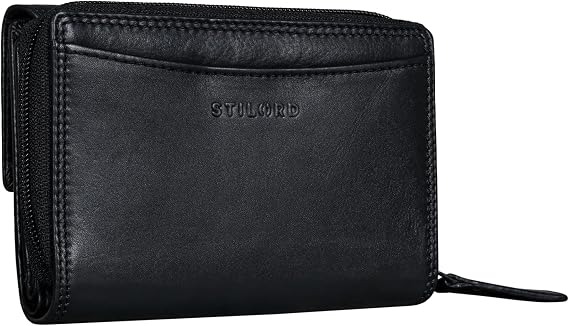 STILORD "Jade Women's Large RFID Wallet - Genuine Leather Trifold with Card Slots, Zip Colour:Black