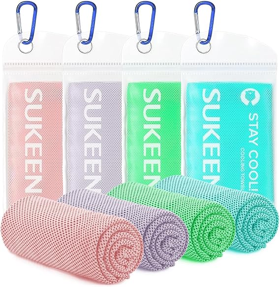 Sukeen 4 Pack Cooling Towel (40''x12'') Sweat，Quick-Drying Neck Cooling Wraps，Soft & Breathable Chilly Sports Towel Yoga，Sport，Running，Cooking，Macaron Pink/Macaron Blue/Lavender/Mint Green，4pcs