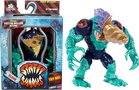 Mattel Street Sharks Action Figure with Bite & Drill Motion Slash Collector Toy Inspired by 90s TV Inspired Half Man Half Shark Hero 6"
