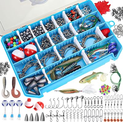 Duuv 308192PCS Fishing Accessories Kit, Tackle Box with Tackle Included Jig Hooks,Sinker Slides,Bobbers,Freshwater Saltwater Fishing Set Tackle Box Kit