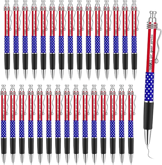 30 Pack American Flag Pens Retractable Ballpoint Veteran Gift
