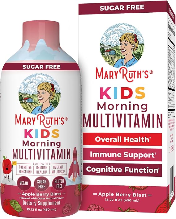 MARYRUTH'S Liquid Morning Multivitamin for Kids | Kids Multivitamin | Immune Support Supplement | Vitamin C | Vitamin D | Essential Nutrients | Vegan | 30-180 Servings | 15.22 fl oz