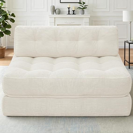 Folding Sofa Bed,Convertible Sleeper Chair Bed w/2-Pillow & Handle | Foldable Floor Sofa Lounge with Back Support, 3-in-1 Foldable Couch for Living Room Bedroom, Beige, Full