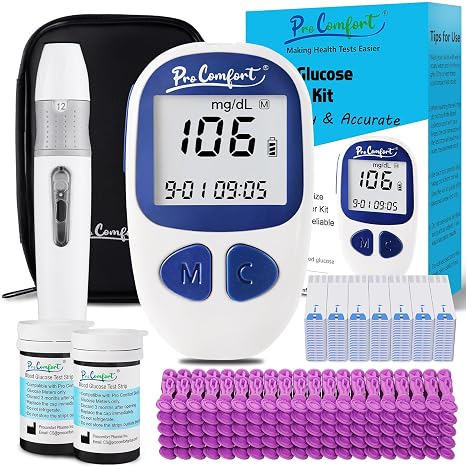 Glucose Monitor Kit Blood Sugar Testing Kit with 100 Test Strips Lancing Device 100 Lancets for Home Use
