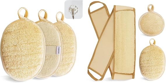 Natural Loofah Sponge Exfoliating Body Scrubber and Back Loofah Scrubber Combo Set,Made with Eco-Friendly and Biodegradable Shower Luffa Sponge, Loofah for Women and Men
