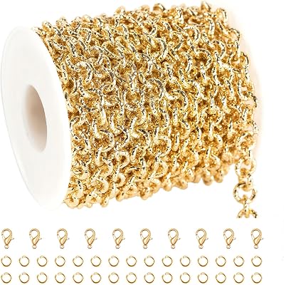 16.4 Feet Lightweight Gold Plated Chain Roll Delicate Embossed Rolo Chain Necklace DIY Jewelry Chains Bulk with Jump Rings and Lobster Clasps