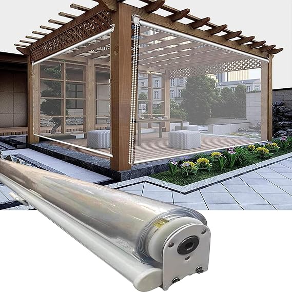 Clear PVC Outdoor Roller Shades Blind, Clear Roll Up Blinds Garden, Plastic Windproof Curtains for Gazebo/Patio/Pergola, Rain and Dust Proof, Easy to Instal(180 x 220 CM)