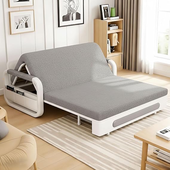 Double Sofa Bed Settee with Storage, 3-in-1 Convertible Guest Bed