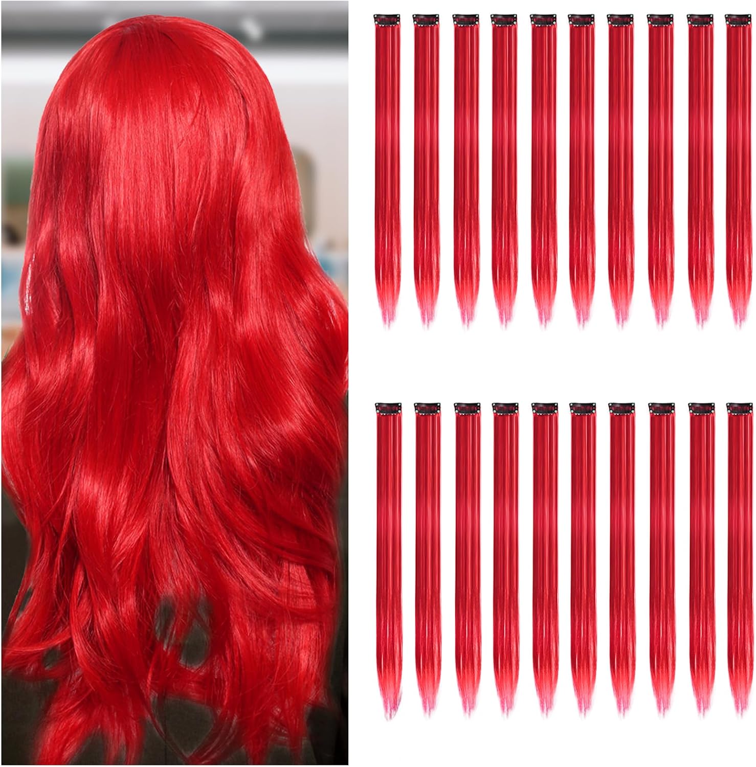 20 PCS Clip-In Hair Extensions, 22inch Straight Blue Hair Pieces for Women, Suitable for Parties, Festivals and Stages