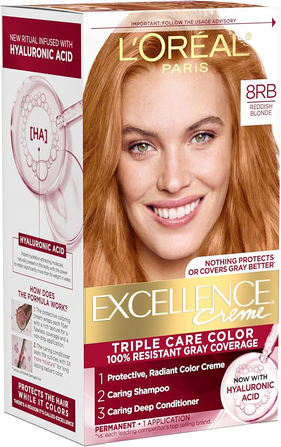 L'Oreal Paris Excellence Creme, 8RB Medium Reddish Blonde, (Packaging May Vary)