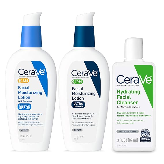 CeraVe Skin Care Set, Face Wash + AM & PM Face Moisturizer, Travel Size