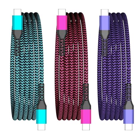 Teeind USB C Cable, [6ft, 3-Pack 60W] PD 3.0 USB C Cable Fast Charging for Samsung Galaxy A10e A20 A50 A51 A71, S20 S10 S9 S8 Plus S10E, Note 20 10 9 8, Moto G7 G8