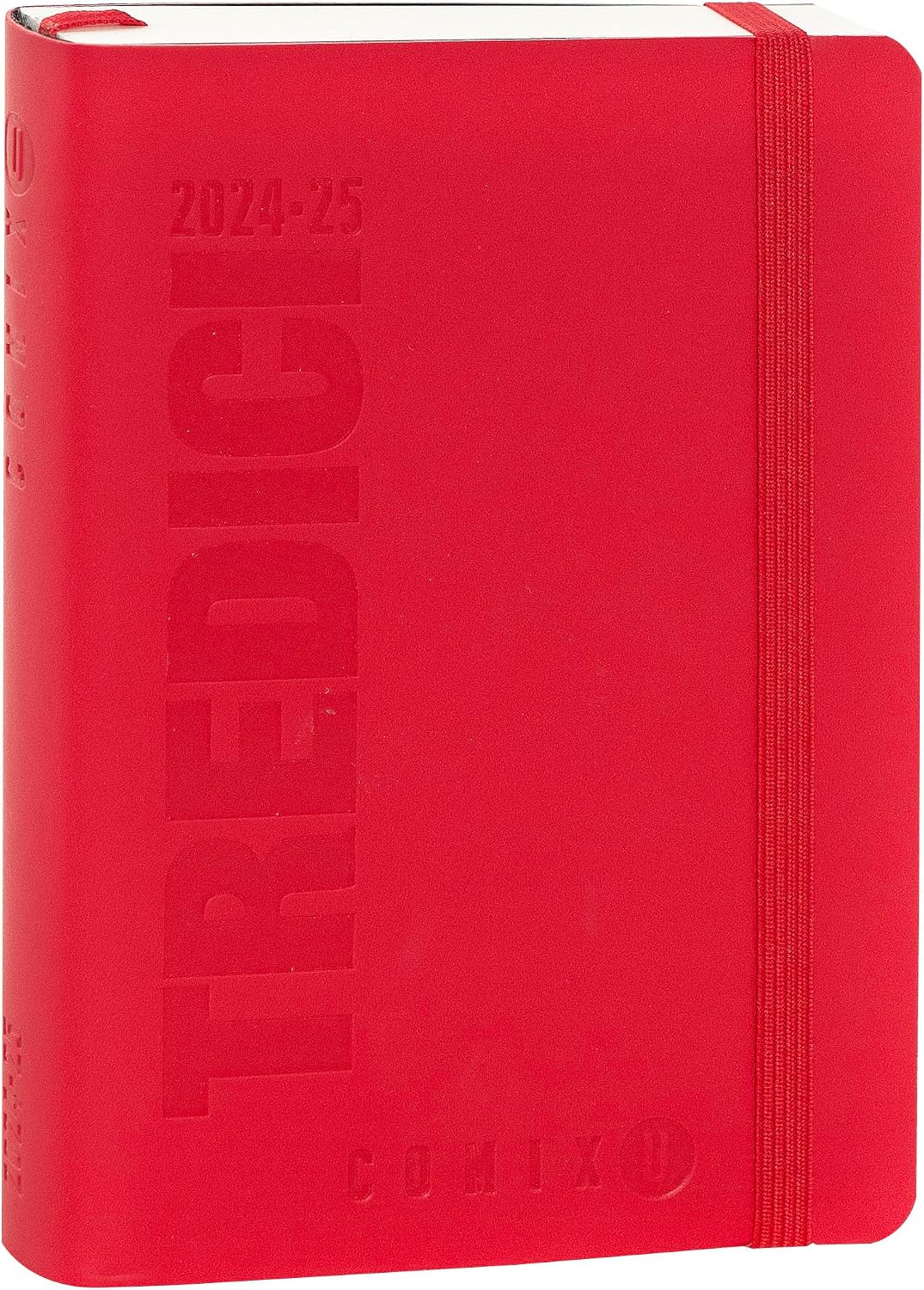 COMIX U YOURSELF 2024-2025 Mini Daily Diary, 13 Month Diary, with Soft PU Cover, Elastic, Expandable Pocket and 384 Pages, Ideal for School, 4.3 x 6 inches, Red