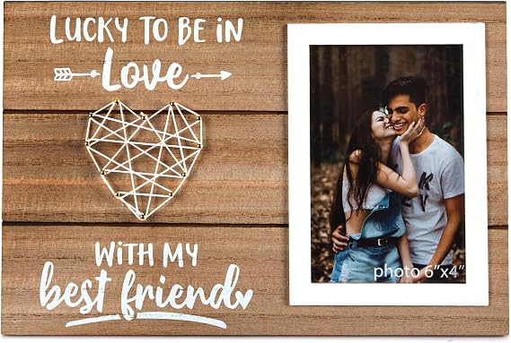Hendson Boyfriend and Girlfriend Anniversary, Birthday, Romantic Couples Gift - Couple, Husband, Wife, Fiance Picture Frame Gifts For Him or Her - Lucky To Be In Love - 4x6 Inches Cute Photo