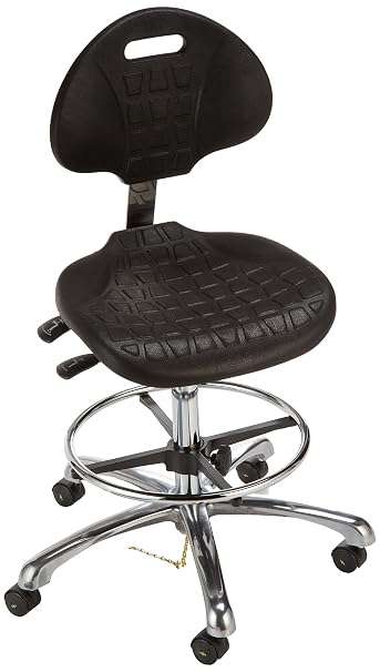 7551E-CARD/5S Series Class 10 Certified Cleanroom Ergonomic ESD Chair with Casters, Tilt Back Adjustment, 18" Dia. Adjustable Chrome Footring, Polished Aluminum Base, 23"to 33" Height Adjustment