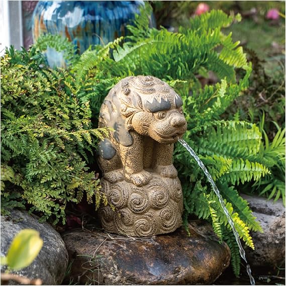 Outdoor Water Fountain Pond spitters for Small Ponds Spitter Fountain Creative Animal Pond Fountains Automatic Circulation Water Landscaping Ornaments(Yellow,H:34cm/13.4IN)