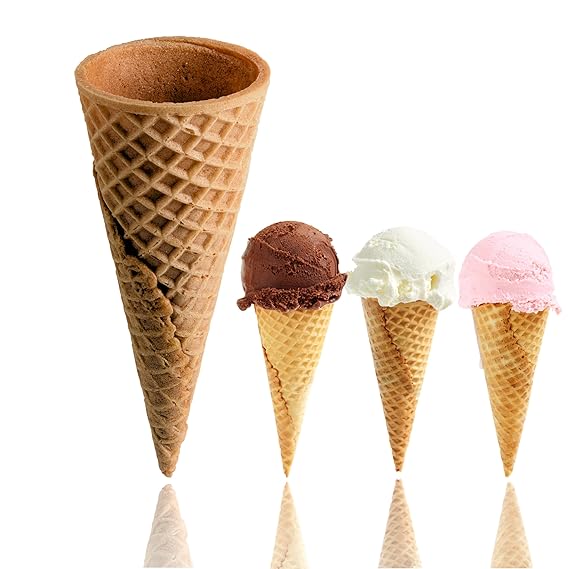 Sugar Cones for Ice Cream - Cones for Dessert Classic Ice cream cone Sweet, Crisp, Crunchy and Delicious Ideal for Family Gatherings, Parties (200-Pack)