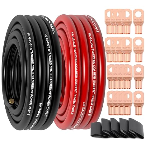 1/0 Gauge Wire Copper Clad Aluminum CCA (20Ft Each Black/Red) Primary Automotive Wire,Battery Cable for Car Audio Speaker,Solar,RV Trailer Amp Wiring