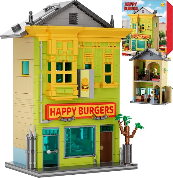 Happy Burgers House Building Set, City Burger Shop Building Blocks Toys