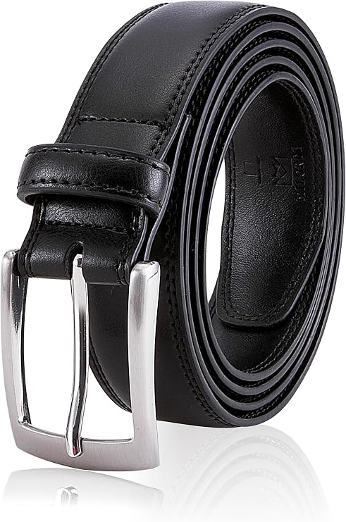 MILORDE Men's Genuine Leather Dress Belt for Work Business and Casual