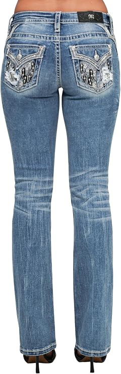 Miss Me Women's Mid-Rise Downturned Wing Faux Flap Pockets Bootcut Jeans