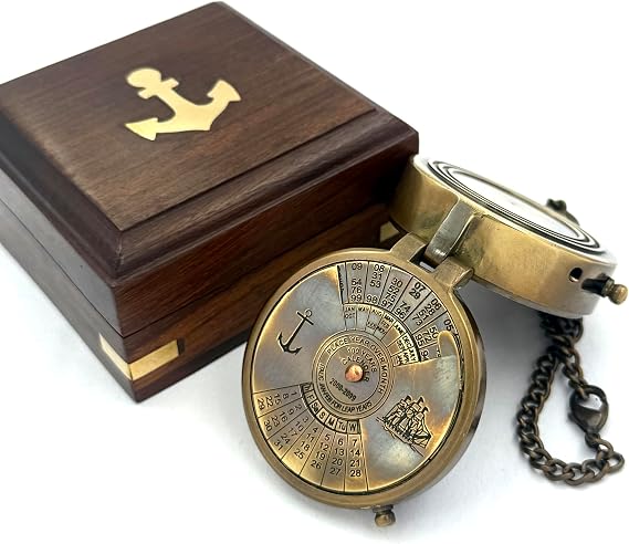 Pocket Calendar Compass Engraved Brass Nautical Compass for Camping, Travel, Boating, and Home Decor Gifts for Kids, Teens & Family
