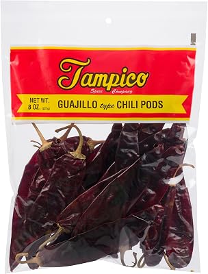 Guajillo Chili Pods Whole 8 oz Tampico Spice Company - Dried Mexican Chili Peppers Mild Heat, Rich Flavor for Authentic Mexican Cooking, Sauces & Salsas Non-GMO, Gluten-Free, Kosher Certified Third Party Tested for Mycotoxins & Bacteria