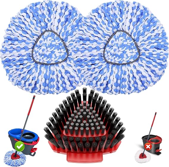 Spin Mop Replacement for O Cedar RinseClean System-2 Mop Heads+1 Scrubber