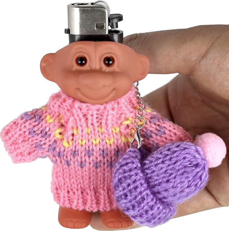 HUMWE Troll Dolls Lighter Case Cover Holder with Sweater hat Link Chain Cute Funny Lighters Sleeve for 3.2in Regular Lighter (Pink)