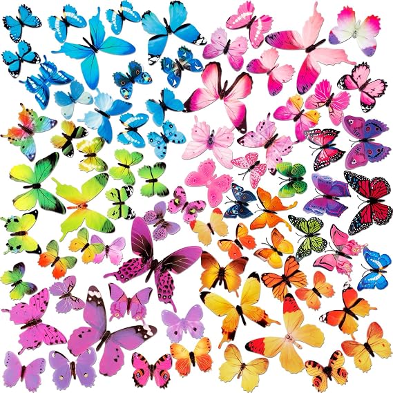 72PCS 3D Colorful Butterfly Wall Stickers, Removable Butterfly Wall Decals