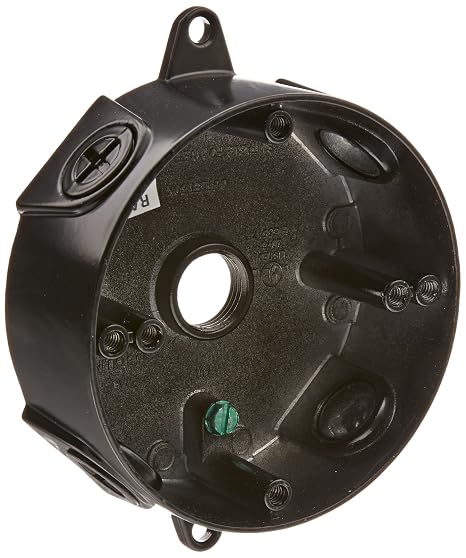 RAB Lighting VXCB 4" Round Weatherproof Outdoor Electrical Box, Die Cast Aluminum, 1/2" Hub, UL Listed Wet Outdoor Junction Box for Floodlights, Cameras, Outlets Black