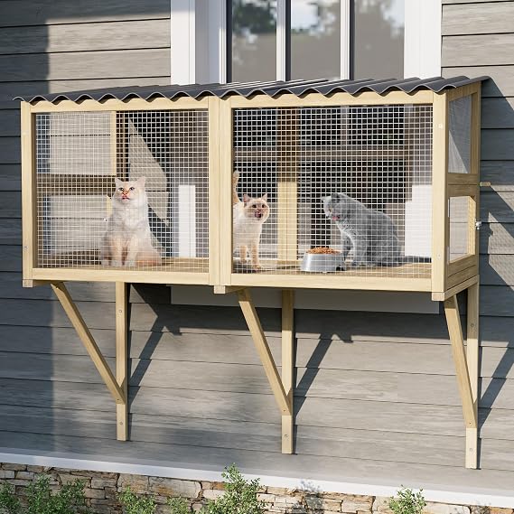 Cat Catio, Cat Window Perch for Indoor Cats, Cats Enclosure Windows | Outdoor Patio Catio Window Box Hommock for Sunbathing, Napping, Outside Wooden Catios for Large Kittens