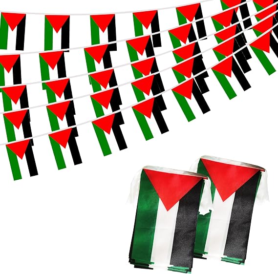 Palestine Palestinian String Flag Pennant Banner, Small Mini Palestine Palestinian Bunting Banner National Country Decoration for School, Party, Patriotic Festival, 66 Feet 60 Flags