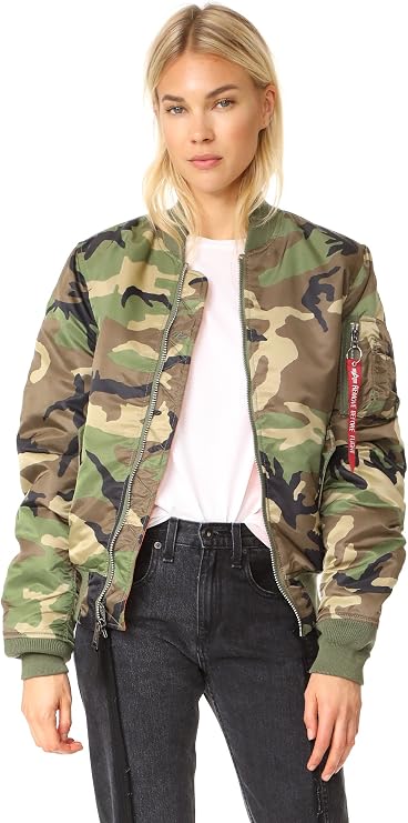 Alpha Industries MA-1 Slim Fit Bomber Flight Jacket - Fighter Pilot Flight Jacket - Woodland Camo, XS