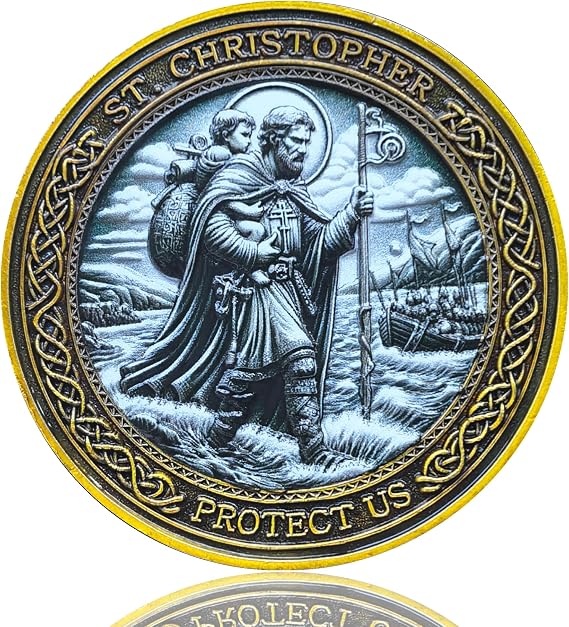 St. Christopher Travel Prayer Coin - 1.57 Inch Zinc Alloy Medallion for Travelers Protection - Inspirational Gift for Faith and Guidance