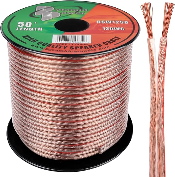 Pyramid 50ft 12 Gauge Speaker Wire-Copper Cable in Spool for Connecting Audio Stereo to Amplifier,Surround Sound System,TV Home Theater and Car Stereo-Pyramid RSW1250