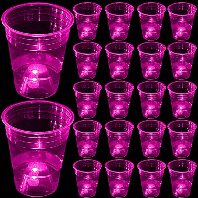 Glow in The Dark Pink Party Cups 40 Pack 16 oz - LED Light Up Plastic Cups for Princess Parties Baby Showers Bridal Decorations, Reusable Rose Gold Glow Cups for Weddings, Tea Parties & Girls Night