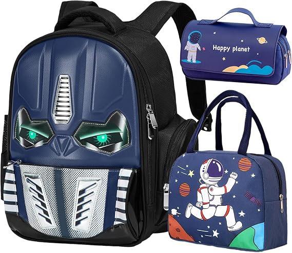 Kids Backpack for School, Boys Backpack with Lunch Bag and Pencil Case, Robot Backpack for Boys, Mochila Para Ninos