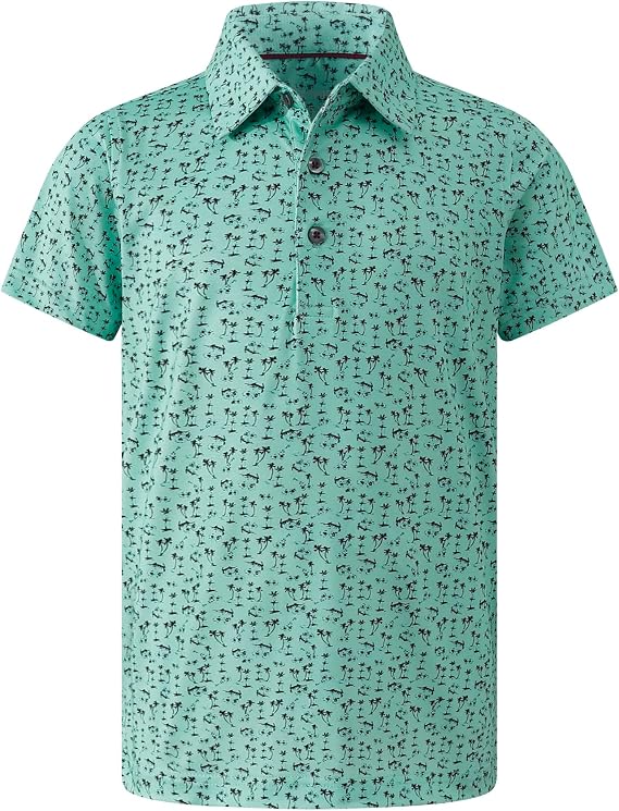 Boys Golf Shirts Short Sleeve Performance Polo Dry Fit Moisture Wicking Casual Printed Shirt for Kids 5-14 Years