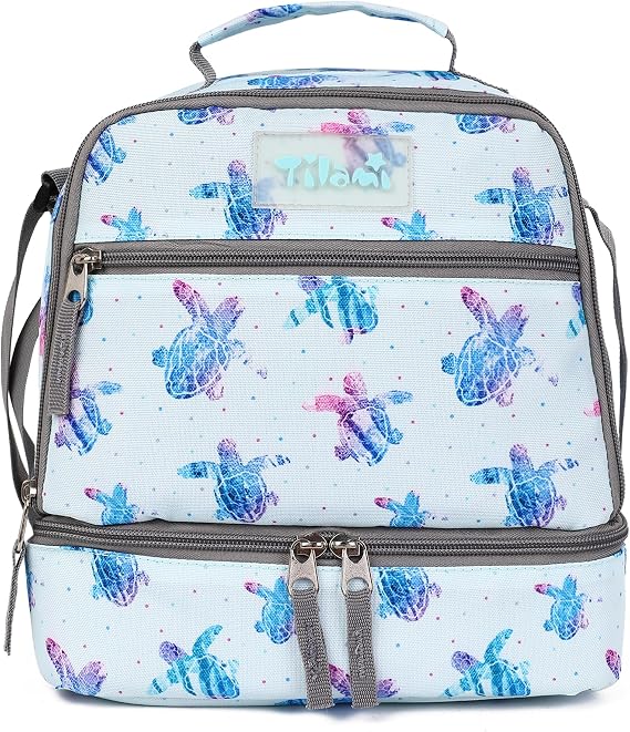 Tilami Lunch Bags Insulated Adjustable Strap Zipper, Water-Resistant Cooler Bags, Bento Bags for Kids Toddlers, Turtle Blue