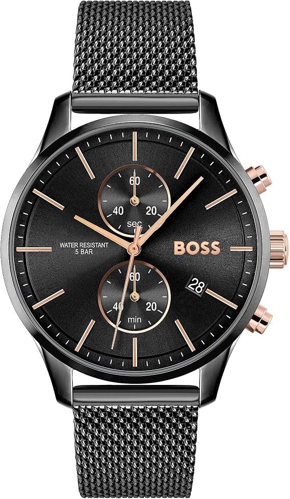 BOSS Men's 42mm Chronograph Quartz Watch Associate Collection with Stainless Steel Bracelet in Link or Mesh, Date Function, 2 Sub-Dials, 5ATM Water Resistance
