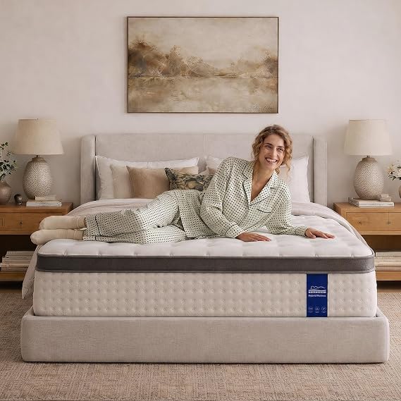 12 Inch Queen Mattress in a Box, Hybrid Queen Mattress with Gel Memory Foam & Pocket Springs, Medium Firm Feel, Fiberglass Free, Pressure Relief, Edge Support (Queen, 12, 12, Inches)