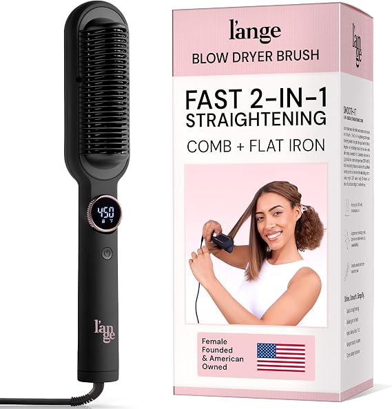 L'ANGE HAIR Smooth It 2-in-1 Hair Straightener Brush, Black
