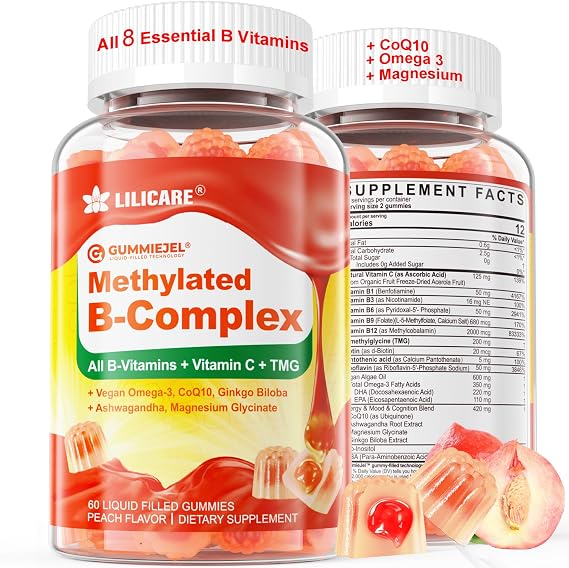 Super Methylated Vitamin B Complex Gummies, All B Vitamins + Omega-3,CoQ10