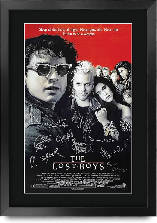 HWC Trading FR A3 The Lost Boys Movie Poster Corey Feldman, Kiefer Sutherland Gifts Printed Poster Signed Autograph Picture for Movie Memorabilia Fans - A3 Framed