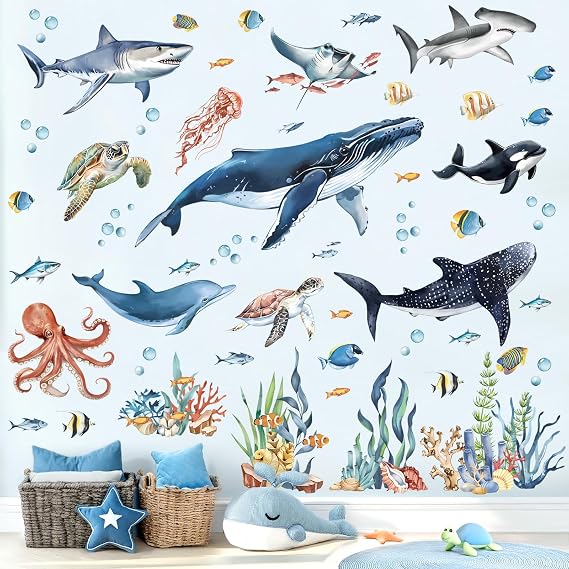 decalmile Under The Sea Fish Ocean Animal Sea Turtle Wall Decals Stickers