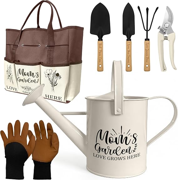 Mom Gifts, Mothers Day Garden Kit Gifts for Mom from Daughter Gardening Tools and Durable Garden Tools Organizer Tote, Ideal Gardening Set for Women on Plant Lover Birthday Present Brown