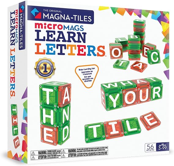 MAGNA-TILES microMAGS Learn Letters 56-Piece Magnetic Construction Set, The Original Magnetic Building Brand