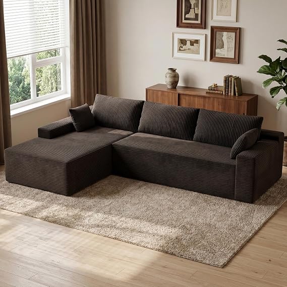 96"Modern Sectional Sofa,Modular Convertible L-Shape Sofas,Upholstered Couches with Deep Seat,Pet-Friendly Sponge Sofa for Living Room Bedroom,Sofa bed for small space (Gray, Left facing chaise)